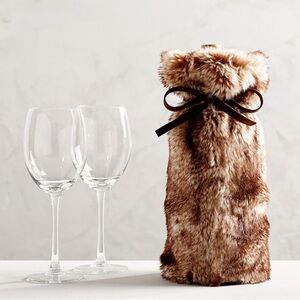 Pottery Barn Faux Fur Wine Bag Brown NWT Brand New